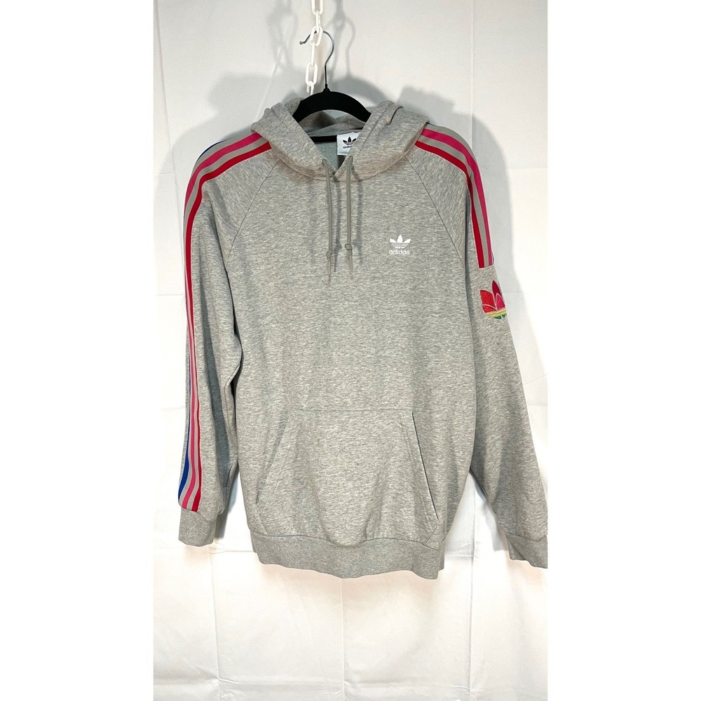Adidas Hoodie Mens Medium Gray Multi Color 3-Stripe Trefoil Athleisure  NWOT